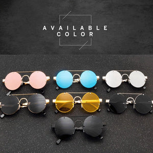 Punk Vintage Round Frame Sunglasses Exquisite Women's Sun Glasses Spring Temple Simple Design Glass UV400 Lentes De Sol
