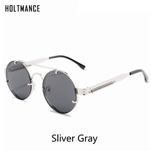 Punk Vintage Round Frame Sunglasses Exquisite Women's Sun Glasses Spring Temple Simple Design Glass UV400 Lentes De Sol