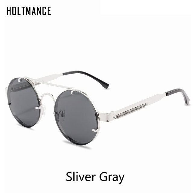 Punk Vintage Round Frame Sunglasses Exquisite Women's Sun Glasses Spring Temple Simple Design Glass UV400 Lentes De Sol