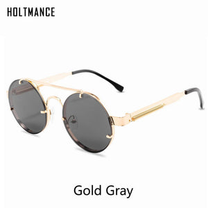 Punk Vintage Round Frame Sunglasses Exquisite Women's Sun Glasses Spring Temple Simple Design Glass UV400 Lentes De Sol