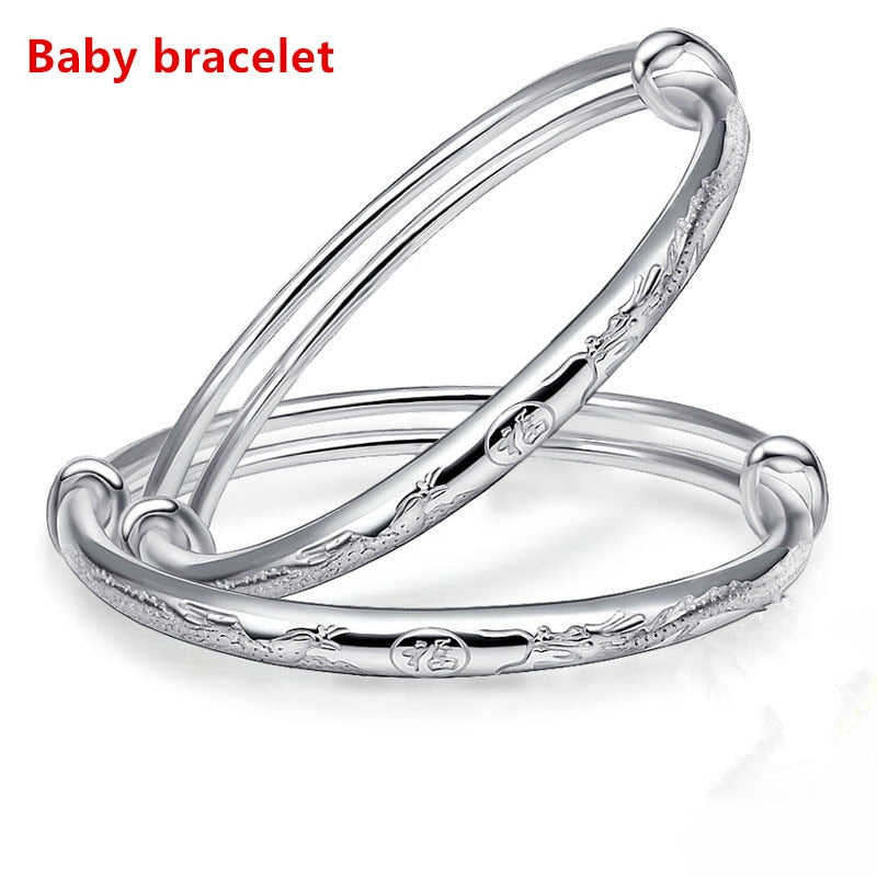 Pure 100% Silver 999 Silver Chinese Ethnic Style Baby Bracelet Girl Boy Gift Child Silver Bangle