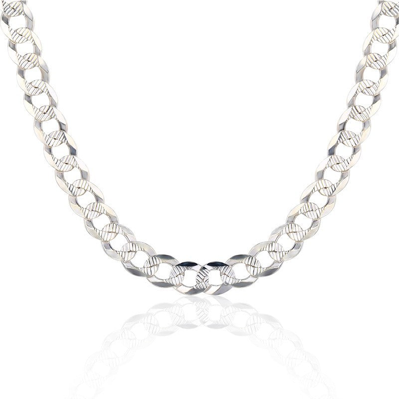 Pure 925 Sterling Silver Carved Curb Chain Men Necklace For Women Jewelry Ketting Collier Collares Kolye 50cm 7mm 21g Hiphop