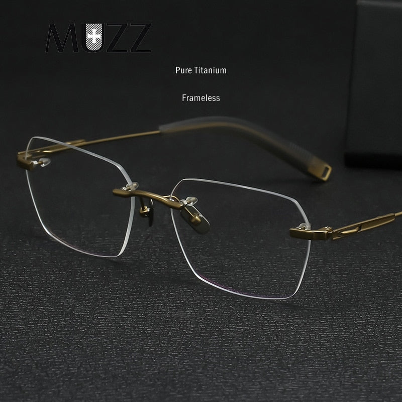 Pure IP Titanium Rimless Optical Glasses Frame Men Square Frameless Pr ...