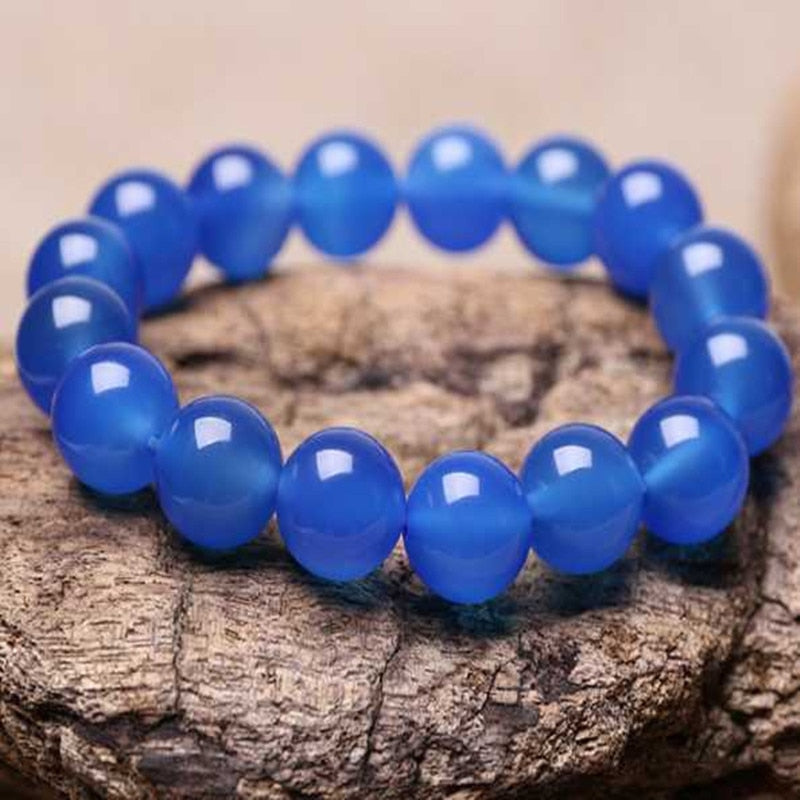 Pure Natural Blue Chalcedony Agate Bracelet Jade Hand Carved Jewelry Gifts Wholesale