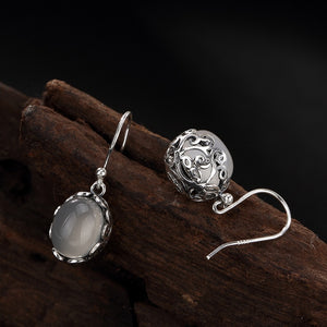 Pure Silver Decorative White Pith Mosaic Eardrop Ways Silver Earrings Wholesale High-grade