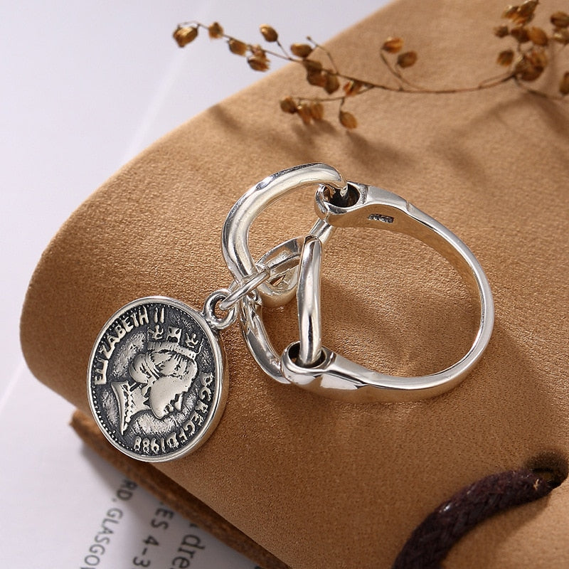 Pure Silver Restoring Ancient Ways Is Thai Silver Coin Drop Ring Unique Individual Character Joker Ms Ring Wholesale