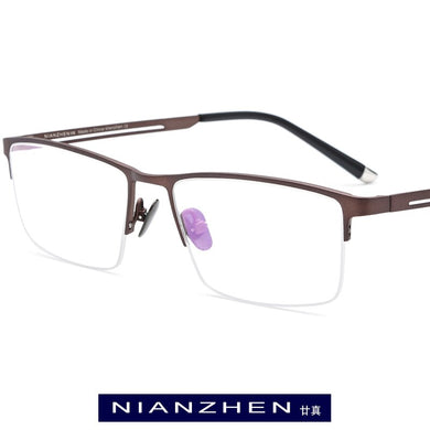 Pure Titanium Eyeglasses Frame Men Square Myopia Optical Semi Rimless Eye Glasses for Men Vintage Retro Half Eyewear FONEX 1181