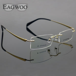 Pure Titanium Eyeglasses Rimless Optical Frame Prescription Spectacle Frameless Glasses For Men Eye glasses 11090 Slim Temple