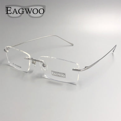 Pure Titanium Eyeglasses Rimless Optical Frame Prescription Spectacle Frameless Glasses For Wide Face With  Long Temple 145mm