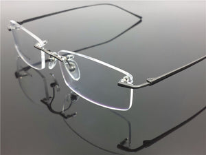 Pure Titanium Eyeglasses Rimless Optical Frame Prescription Spectacle Resize Glasses For Men Slim Temple Framless Eye Glasses