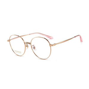 Pure Titanium Frame Glasses Full Rim Eye Glasses Women Style Spring Hinges Round Spectacles and Nearsighted Eyewear