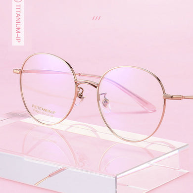 Pure Titanium Frame Glasses Full Rim Eye Glasses Women Style Spring Hinges Round Spectacles and Nearsighted Eyewear