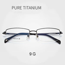 Load image into Gallery viewer, Pure Titanium Frame Glasses Half Rim Spectacles with Spring Hinges Men Business Style Anti-Blue Ray Casual Eyewear