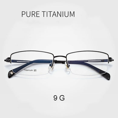 Pure Titanium Frame Glasses Half Rim Spectacles with Spring Hinges Men Business Style Anti-Blue Ray Casual Eyewear