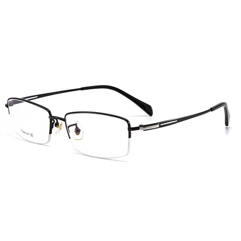 Pure Titanium Frame Glasses Half Rim Spectacles with Spring Hinges Men Business Style Anti-Blue Ray Casual Eyewear