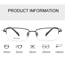 Load image into Gallery viewer, Pure Titanium Frame Glasses Half Rim Spectacles with Spring Hinges Men Business Style Anti-Blue Ray Casual Eyewear
