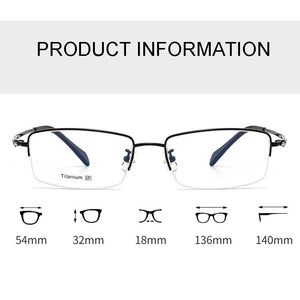 Pure Titanium Frame Glasses Half Rim Spectacles with Spring Hinges Men Business Style Anti-Blue Ray Casual Eyewear