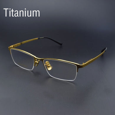 Pure Titanium Glasses Frame For Men Titanium Alloy Prescription Eyeglasses Golden Super Light Spectacles Myopia
