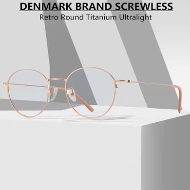 Pure Titanium Glasses Frame Women Ultra-light Retro Round Blue Light Eyeglasses Men Screwless Prescription Eyewear Denmark Brand