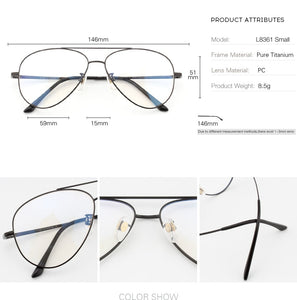 Pure Titanium Prescription Frame Pilot Men Oversize Eye Glasses Frame Optical Myopia Eyeglasses High-quality Frame for Women