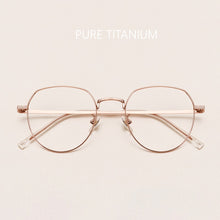 Carica l&#39;immagine nel visualizzatore di Gallery, Pure Titanium Retro Blue Light Glasses Frame Women&#39;s Round Face Myopia Glasses Ultralight Men Trendy Optical Glasses Frame 1901