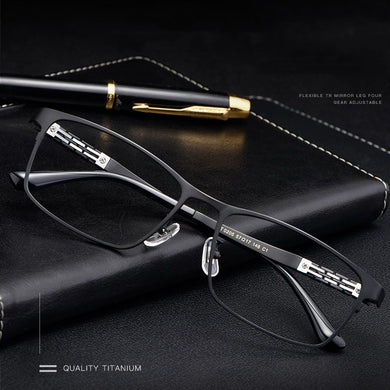 Pure titanium glasses frame men's business ultra-light optical glasses frame elastic temples prescription glasses men HT0205