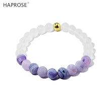 Load image into Gallery viewer, Purple Agate Elastic Bracelet Natural White Blue Onyx 8mm Creative Jewelry Woman Dance Bracelet Gemstone Scrub Agate Beads