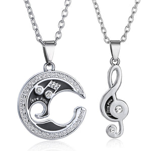 Puzzle Necklaces Matching Music Note Pendant Necklace for Lover's New Fashion Classic Lucky Crystal Stainless Steel Couples