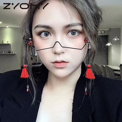 Q Decorative Glasses For Girl  Shining Diamond Sunglasses Vintage Half Frame Metal Glasses Frame Without Lens