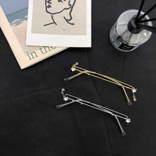 Carica l&#39;immagine nel visualizzatore di Gallery, Q Eyeglasses Frame For Women Water Drop Lens Less Chain Pearl Pendant Half Frame Luxury Diamond Glasses Shades
