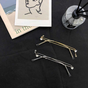 Q Eyeglasses Frame For Women Water Drop Lens Less Chain Pearl Pendant Half Frame Luxury Diamond Glasses Shades