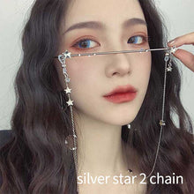 Carica l&#39;immagine nel visualizzatore di Gallery, Q Eyeglasses Frame For Women Water Drop Lens Less Chain Pearl Pendant Half Frame Luxury Diamond Glasses Shades