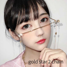 Carica l&#39;immagine nel visualizzatore di Gallery, Q Eyeglasses Frame For Women Water Drop Lens Less Chain Pearl Pendant Half Frame Luxury Diamond Glasses Shades