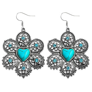 Gypsy Crystal Stone Flower Exaggerated Dangle Earrings Vintage Silver Drop Earrings Wholesale Jewellery Gift Women