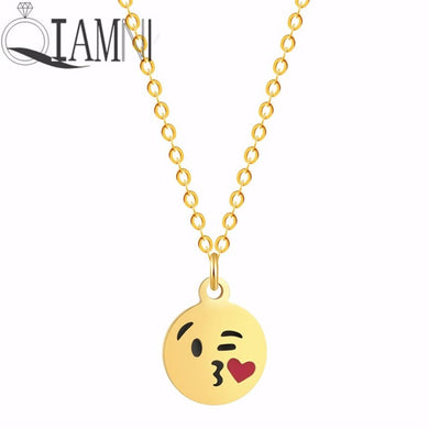 Cartoon Love Heart Kiss Emoji Necklace & Pendant for Women Round Expression Love Choker Collars Handmade Jewelry Gifts