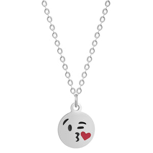 Cartoon Love Heart Kiss Emoji Necklace & Pendant for Women Round Expression Love Choker Collars Handmade Jewelry Gifts