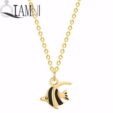 Stainless Steel Enamel Tropical Fish Necklace Pendant for Women Lovely Animal Goldfish Choker Collars Birthd Gift Charm