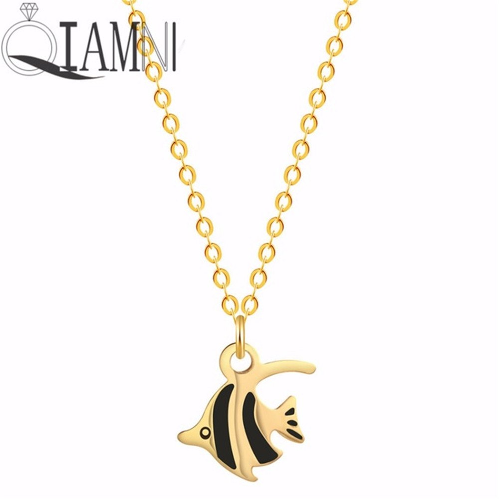 Stainless Steel Enamel Tropical Fish Necklace Pendant for Women Lovely Animal Goldfish Choker Collars Birthd Gift Charm