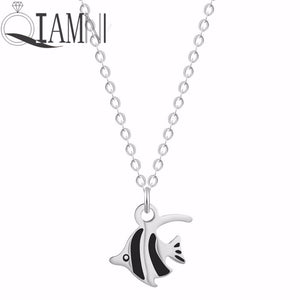 Stainless Steel Enamel Tropical Fish Necklace Pendant for Women Lovely Animal Goldfish Choker Collars Birthd Gift Charm