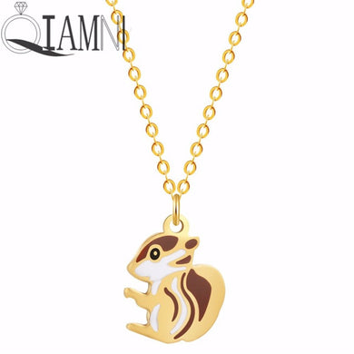 Stainless Steel Tiny Baby Squirrel Necklace Pendant Chipmunk Squirrel Animal Necklaces for Women Collars Pet Lover Gift