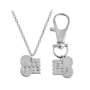 2pcs/set Gold Silver Color Dog Bone Best Friends Charm Necklace & Keychain BFF Bones Friends Jewelry