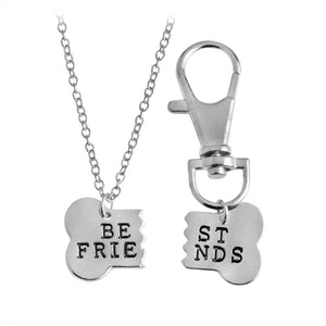 2pcs/set Gold Silver Color Dog Bone Best Friends Charm Necklace & Keychain BFF Bones Friends Jewelry