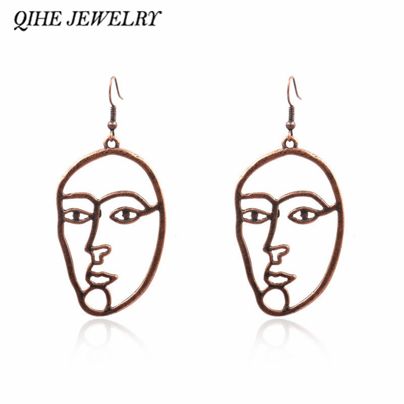 Face Earrings Bronze Picasso Statement Earring Ear jewelry Earrings for women Gifts for female girl