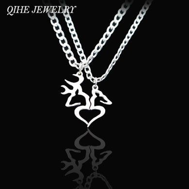 Hand Cut Coins Buck And Doe Kissing Heart Shape Necklace Set For Men Women Couple Jewelry Wholesale Drop Shipping