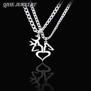 Hand Cut Coins Buck And Doe Kissing Heart Shape Necklace Set For Men Women Couple Jewelry Wholesale Drop Shipping