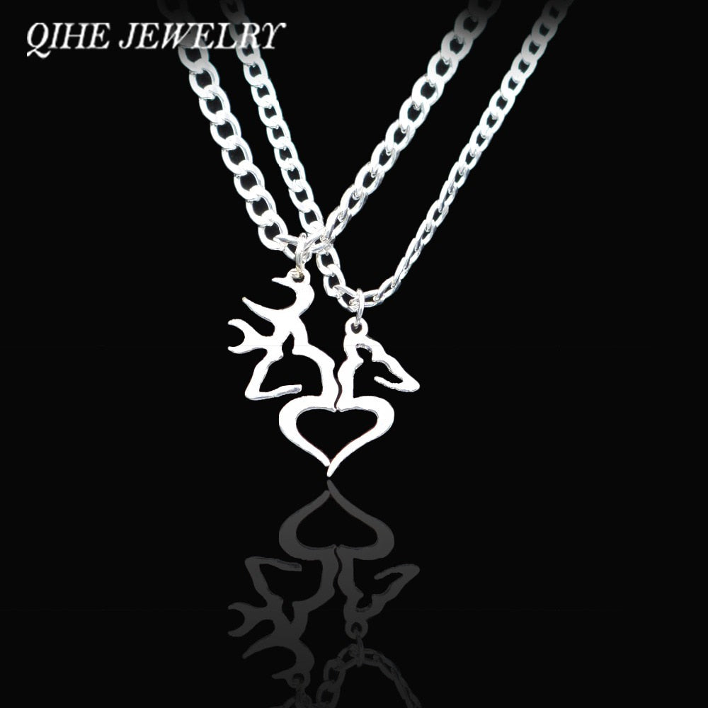 Hand Cut Coins Buck And Doe Kissing Heart Shape Necklace Set For Men Women Couple Jewelry Wholesale Drop Shipping