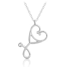 Load image into Gallery viewer, Stethoscope necklace Heart stethoscope pendant with rhinestone necklace Doctor Nurse Graduation Medical Gift