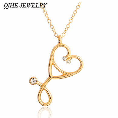 Stethoscope necklace Heart stethoscope pendant with rhinestone necklace Doctor Nurse Graduation Medical Gift