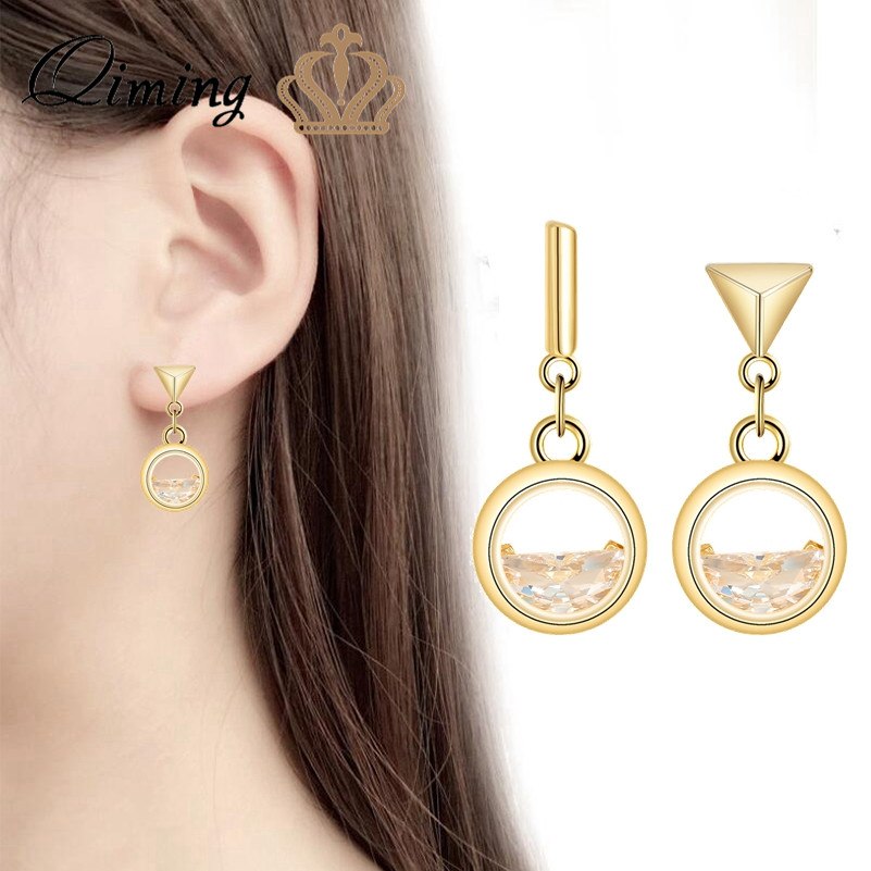 Champagne Stone Women's Earrings Triangle Round Geometric Asymmetric Ocean Wave Luxury Earrings Wedding Jewelry