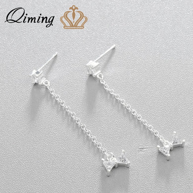 Clear Stone Korean Earrings For Women Tiny Bow Zircon Charm Long Chain Fairy Cute Fashion Jewelry Silver Stud Earrings